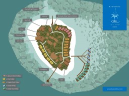 Inselübersicht  - Inselübersicht des Kandolhu Island Resort mit allen Bungalows, Restaurants und Einrichtungen.